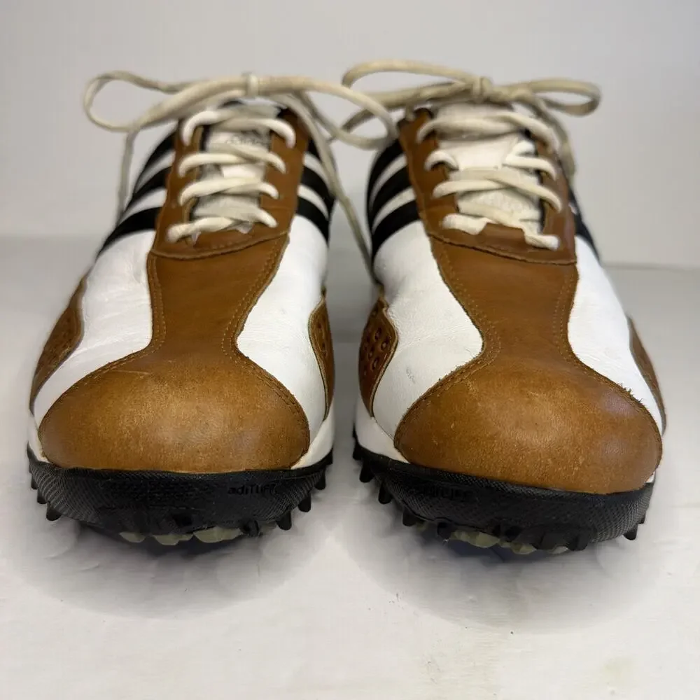 Adidas Mens Size 10 Golf Shoes White Brown Leather Spiked Art No 816147